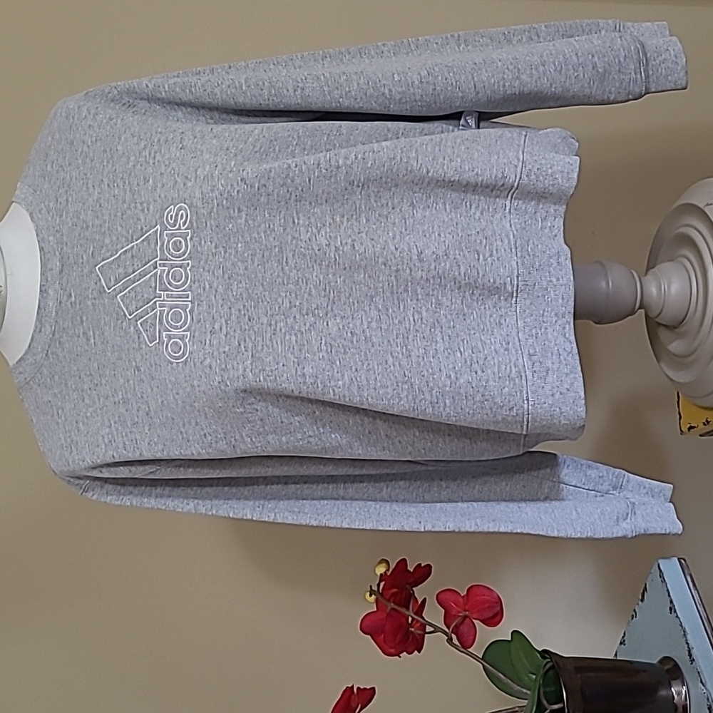 Adidas Sweatshirt Long Sleeve Heather Gray White Logo Size XL Cozy Pullover